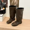 Botas de cuero vintage con diseño de volantes plisados, punta cuadrada suave, longitud a media pantorrilla, con correas, botas altas, botas de vaquero occidentales, botas de ballet