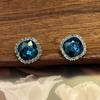 Aretes de botón 2024 nuevos populares de alta gama moda estilo occidental cristal azul diamante cuadrado aguja de plata 925