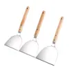Espátula de cocina de acero inoxidable con mango de madera de haya, espátula para freír bistecs, espátula para teppanyaki y panqueques, espátula de mano para panqueques, espátula para bistecs