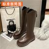 Botas largas de mujer otoño e invierno nuevas con forro polar, parte inferior gruesa, boca en V, circunferencia de tubo grande ensanchada, botas altas de caballero gordas