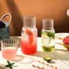 Copo de Vidro Listrado Estilo Japonês para Porção Única, Um Bule, Uma Xícara, Copo de Suco, Chá de Flores, Copo de Chá de Frutas com Tampa, Resistente a Altas Temperaturas