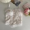 Renda Floral Pequena Camisola Estilo Francês Sexy Roupa Interna Verão Roupa Exterior Spice Girl Bottoming Top com Almofada no Peito