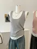 Camisola Anti-Exposição Falsa de Duas Peças para Mulheres, Verão 2026, Estilo de Luxo, Color Blocking Simples, Top Sem Mangas