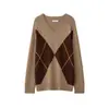 Moda Retro Nueva Primavera y Otoño Cuello en V Acolchado Casual Tejido Holgado Manga Larga Top para Mujer Estilo Europeo y Americano