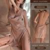Yiyue lencería sexy uniforme sexy para discoteca seductor lentejuelas perspectiva halter falda con abertura femenina vestido de noche deseo puro 8869