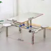 Mesa y Sillas de Comedor para Personal de Fábrica Escolar y Comedores de Supermercado Juego Integrado de Mesa y Sillas de Acero Inoxidable para 4, 6, 8 Personas
