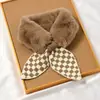 Bufanda para Mujer Otoño e Invierno Cuadros Tejida Estilo Coreano Moda Gruesa Cálida Lana Felpa Bufanda Imitación Lana Cuello de Lana de Conejo