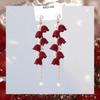 Pendientes de Borla Estilo Retro Francés Super Hada Terciopelo Rojo Rosa Sin Perforación Pinzas para Oreja Nuevo Estilo Otoño e Invierno 2025