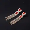 Pendientes de Moda Tendencia con Pedrería Roja, Nuevo Llegada Pendientes Largos de Borla Nupcial E060