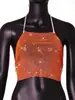 Top de rede sexy com strass YYF, Amazon transfronteiriço, design vazado, sem costas, top halter sexy, rede com strass brilhante