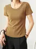 Camiseta de manga corta acanalada con cuello en U para mujer, nuevo estilo verano 2026, corte ajustado, diseño holgado, top versátil, camiseta básica