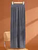 Calça de malha canelada 100% lã pura feminina cintura elástica outono e inverno cor sólida solta casual versátil calça de malha de perna larga