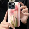 Aplicable a Apple 18PRO Funda de Vidrio Templado 17PROMAX Funda Protectora de Tulipán iPhone16 Flor Rosa 17E
