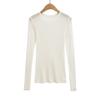 25093-25 Nuevo Estilo Otoño Americano Cuello Redondo Pequeño Manga Larga Fresco Delgado Tencel Moda Casual Camiseta Básica Camiseta