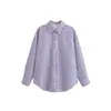 Roupas Femininas Europeias e Americanas Transfronteiriças Nova Coleção Primavera/Verão 2025 Camisa Longa Fashion Solta Casual com Design Listrado Azul