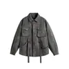 Mayuenjoy Camisa de trabajo vintage desgastada de alta calle americana para hombre de manga larga, chaqueta camisa elegante C3010