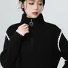 Suéter Pulôver Cinza Gola Alta Meio Zíper Estilo Academia Japonesa Transfronteiriço Feminino Outono Inverno Espessado Preguiçoso Solto Tricô
