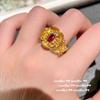 Colar da Sorte de Cabaça de Abóbora, Banhado a Ouro 18K, Corindo Vermelho em Formato de Ovo Antidesgaste Colar Floral Vintage Banhado a Ouro