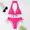 Comércio Exterior Transfronteiriço Novo Estilo Maiô Biquíni de Amarrar Europeu e Americano Sexy Cor Sólida Roupa de Banho Férias na Praia Bikini