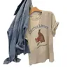 Camiseta Redonda Manga Curta Estampa de Desenho Animado Retro Americana Design de Verão 2026 Novo Estilo Blusa Solta de Meia-Manga