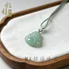 Colar com Pingente de Cabacinha de Jade Aventurina Natural, Novo Estilo Chinês Pingente de Jade Verde, Acessório de Corrente para Clavícula, Presente Verde Lago