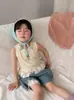 Colete de Tricô Doce Estilo Coreano para Meninas, Novo Top Sem Manga de Renda de Verão para Crianças, Camiseta para Bebê