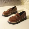 Zapatos mocasín casuales versátiles para mujer de talla grande estilo británico, de meter, con suela gruesa, venta al por mayor