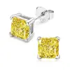 Aretes de Diamante Amarillo Diamante de Alto Carbono [Liquidación Envío Gratis] Sencillos Ins Cuadrado de Princesa 6*6mm Aretes Corte Flor de Hielo Plata S925