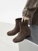Altura Oculta ~ Botines Cortos Slim Retro para Mujer Otoño/Invierno 2026 Nuevos de Piel Suave con Cremallera Trasera Estilo Coreano Botines Elásticos Simples para Tobillo