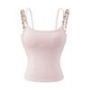 Design de Menina Doce e Picante Flor Tridimensional Camisola Feminina Verão Nova Slim Fit com Bojo Top Interno