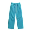 Pantalones Casuales Gruesos de Cachemir Doble Cara con Cintura Elástica y Cordón Estilo Perezoso Otoño e Invierno Nueva Moda Pantalones Rectos Sueltos