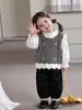 Chaleco de Punto Coreano con Capas para Niñas Otoño e Invierno Ropa Nueva de Invierno Bebé Elegante Cuello de Encaje Chaleco Grueso