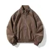 2026 Nova Jaqueta Masculina de Couro PU Estilo Americano Esportiva Casual Patchwork Cardigan Jaqueta de Gola Alta Casaco Masculino