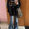 Sudadera de cuello redondo para mujer estilo BF, diseño deportivo casual, sentido de la moda, ropa superior sin gorro, estampada, callejera, holgada, otoño e invierno