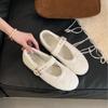 Novo Estilo Outono e Inverno Sapatos Rasos Mary Jane Quentes e Doces com Tira de Laço e Pelo para Mulheres