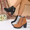 Botas Martin de cordones para mujer de talla grande con tacón grueso, de estilo europeo y americano, con pedrería, para otoño e invierno, comercio exterior, nuevas botas cortas de moda transfronteriza