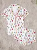Halloween 2026 Nuevo Modelo Transfronterizo Amazon TK Dibujo Animado para Niña Estampado Cuello Solapa Seda de Leche Pijama para Mujer