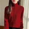 Cárdigan de punto con cuello semi-alto, cárdigan calado, prendas de punto para mujer, cárdigan suéter con cuello alto para exportación, camiseta básica para mujer, estilo coreano