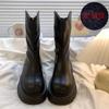 Botas Super Populares Marrons Versáteis de Solado Grosso para Mulheres 2025 Outono Nova Moda Botas Slim Botas Chelsea Botas Curtas