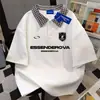 Estilo Coreano Vibe Hip-Hop Estampado de Letras Cuello Solapa Falso Dos Piezas Manga Corta Camiseta para Mujer Primavera y Verano Algodón Puro Tops para Pareja