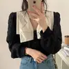 Camisa larga elegante negra para mujer 2026, nuevo diseño coreano, blusa única con cuello en V, top elegante estilo francés