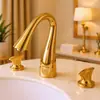Lavabo de tres agujeros estilo europeo bajo encimera grifo de agua fría y caliente latón dorado lavabo lavabo lavabo grifo para lavabo