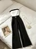 Mono de una pieza para mujer, estilo europeo y americano, contraste blanco y negro transfronterizo, sin tirantes, pierna ancha, cintura alta, corte ajustado, caída fluida, longitud larga