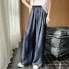 Calça Feminina de Algodão e Seda com Cordão, Perna Larga, Primavera/Outono, Fina, Cintura Alta, Caimento Fluido, Solta, Emagrecimento, Versátil, Para o Trabalho, Comprimento Total