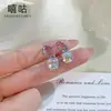 TH0469 Aretes de Cubo de Azúcar Iridiscente Diseño de Nicho Muy Brillantes Circonita Estilo Coreano Pendientes Súper de Hada Únicos Exquisitos Dulces Frescos