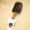 Peine Hueco de Cerdas de Jabalí Coreano para Estilo de Corona Alta Esponjosa y Costillas, Peine Masajeador Especial para Mujeres con Cabello Largo, Uso en Casa