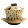 Tigela Coberta de Sancai Qinghe Vermelho Flint Azul e Branco Cerâmica Familiar Pintada à Mão Prefácio do Pavilhão das Orquídeas Tigela de Chá Tigela de Chá Retro Chinesa