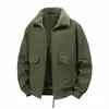 Chaqueta de Trabajo Gruesa de Algodón con Forro Polar para Hombre, Chaqueta de Vuelo Cálida Vintage con Múltiples Bolsillos, Abrigo Casual