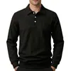 Camisa polo casual europeia e americana, cor sólida, gola de lapela, textura waffle pesada, blusa de puxar, camiseta masculina de outono com manga longa