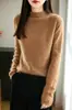 Suéter de punto para mujer de lana pura con cuello alto medio para otoño e invierno, versátil para el trabajo, color liso, adelgazante, suave y cálido
